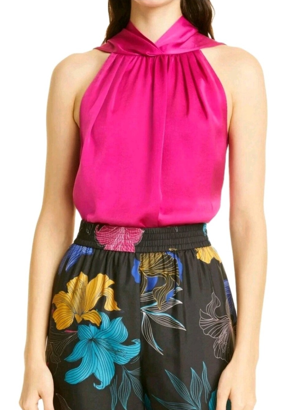 KOBI HALPERIN: $258: KOBI: DEANNE SATIN HALTER BLOUSE: SIZE: XS: MAGENTA: NEW